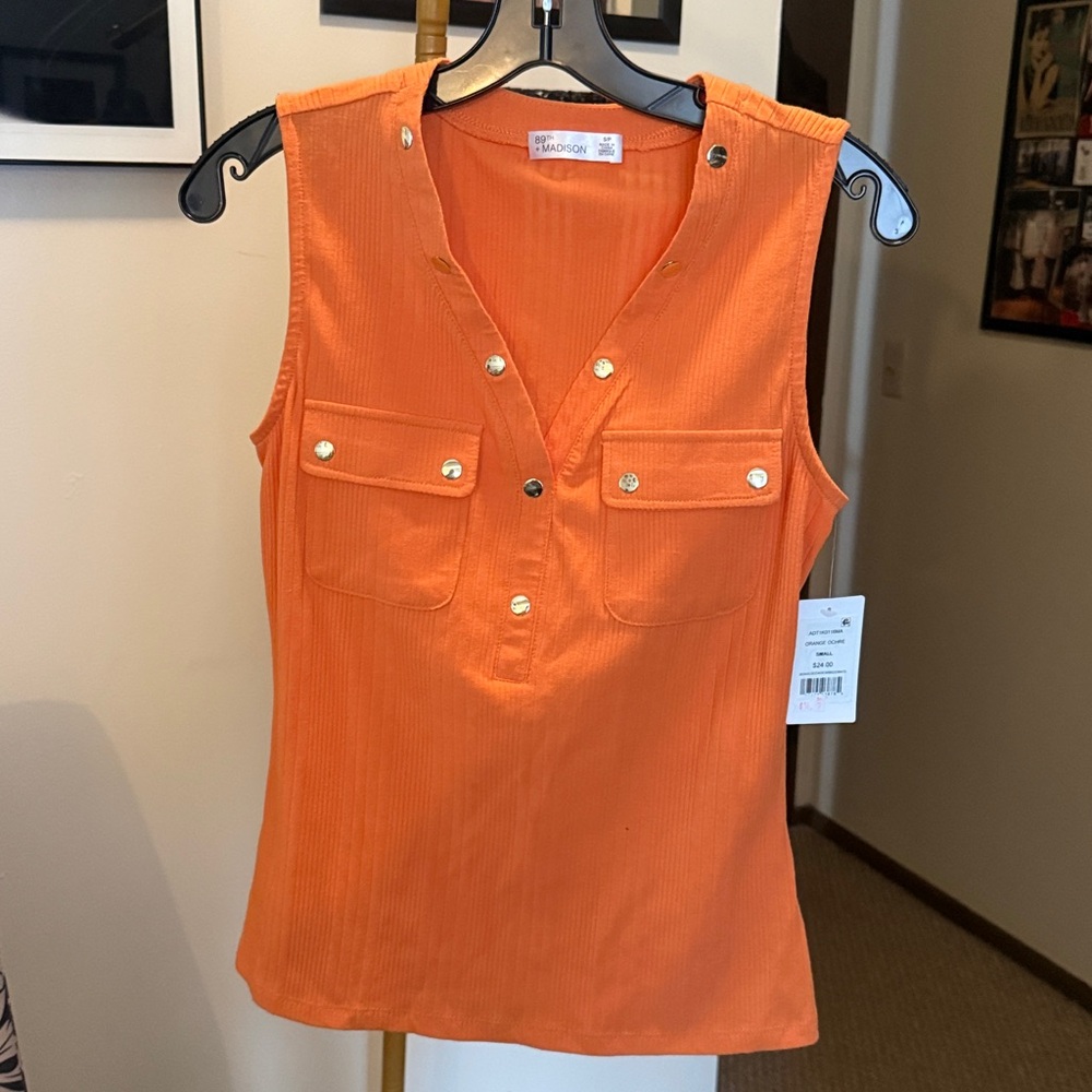 89th & Madison Vibrant Orange Sleeveless Blouse